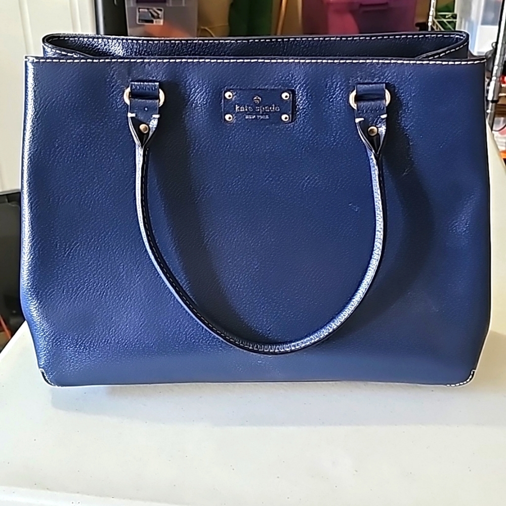 Kate Spade Vintage Navy Wellesley Martine Leather Satchel Tote Handbag (Large)